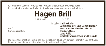 Traueranzeige von Hagen Brill von Pegnitz-Zeitung